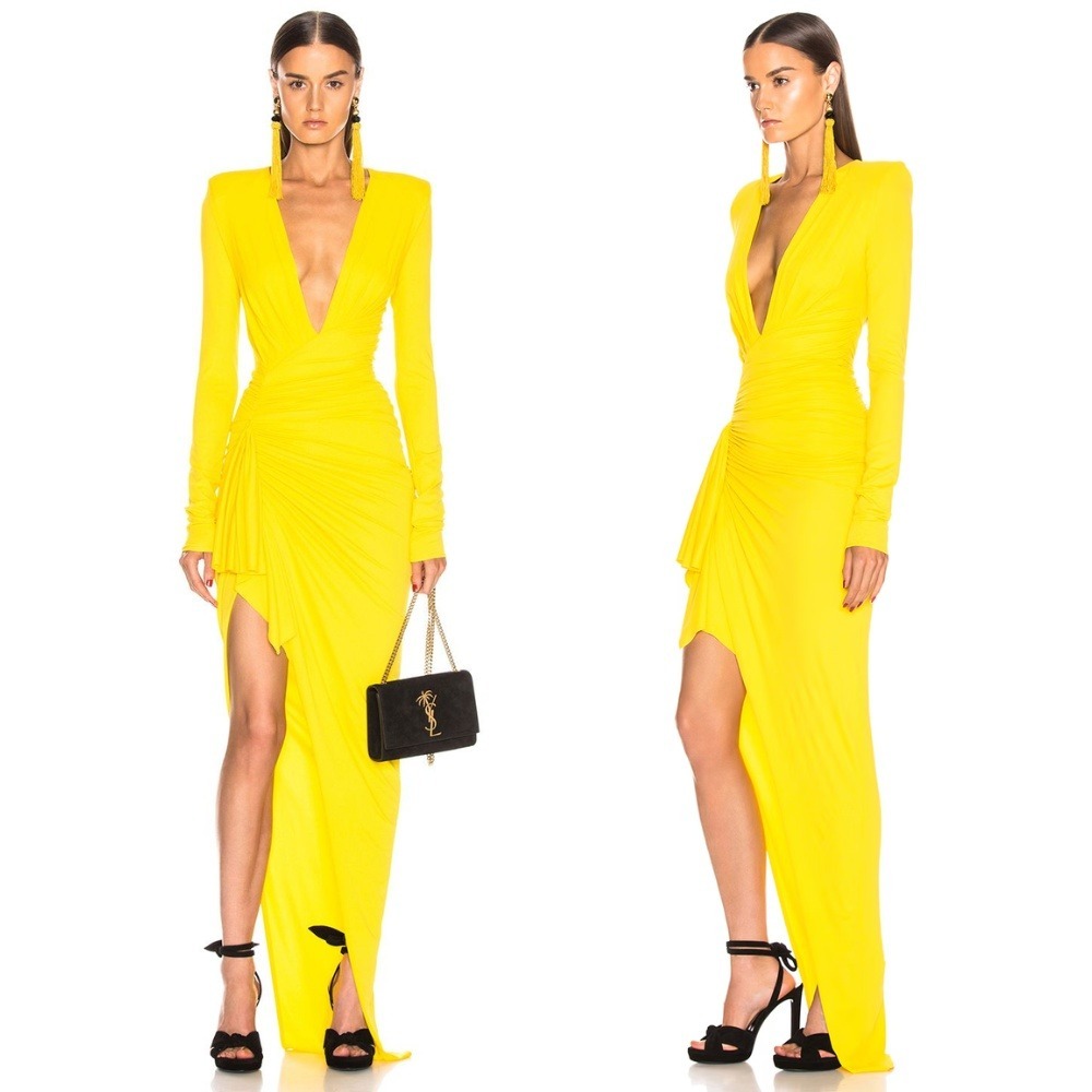 Alexandre Vauthier Jersey Ruched Dress in Lemon Yellow 40 US 8